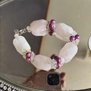 Rose Quartz, Citrine and Pearl Sterling Bracelet